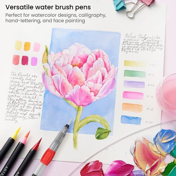 Water Brush Pens, Set of 6, with Assorted Soft Nylon Bristle Tip Sizes, Self-Moi - Picture 6 of 8
